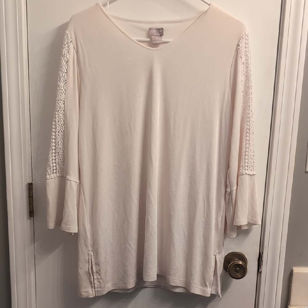 Chico's Traveler's White Lace Bell Sleeve Blouse Size 2 (12/14)